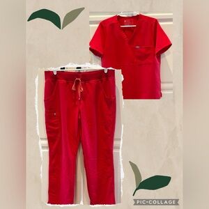 FIGS Pop Red Scrub Set - Women’s Large Top and Pant